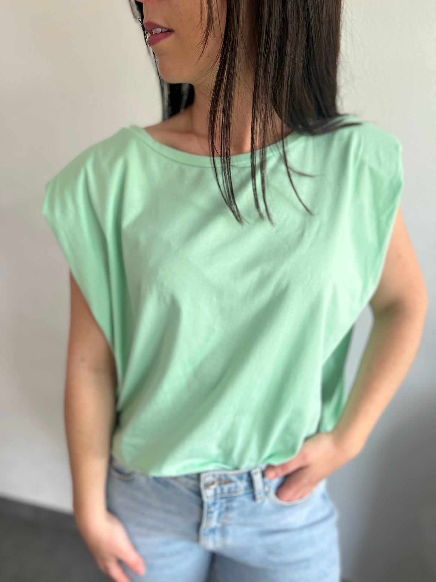 T-Shirt à épaulettes Ella vert d'eau