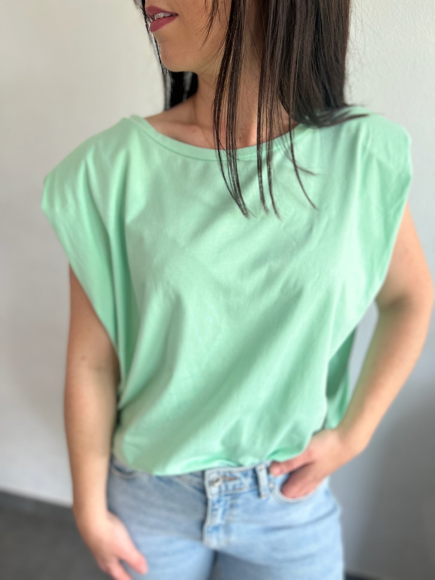 T-Shirt à épaulettes Ella vert d'eau