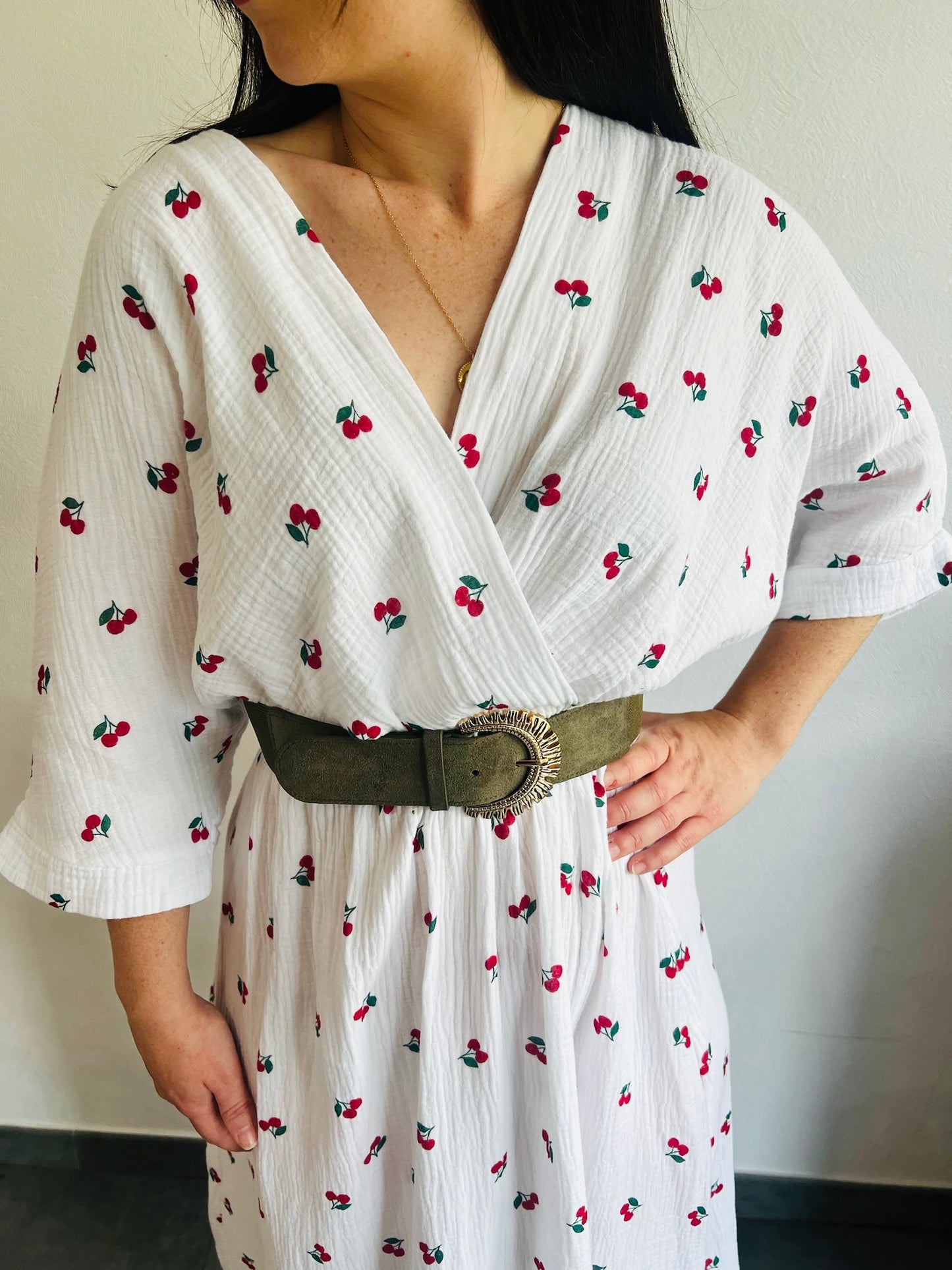 Robe longue en gaze de coton Cerise