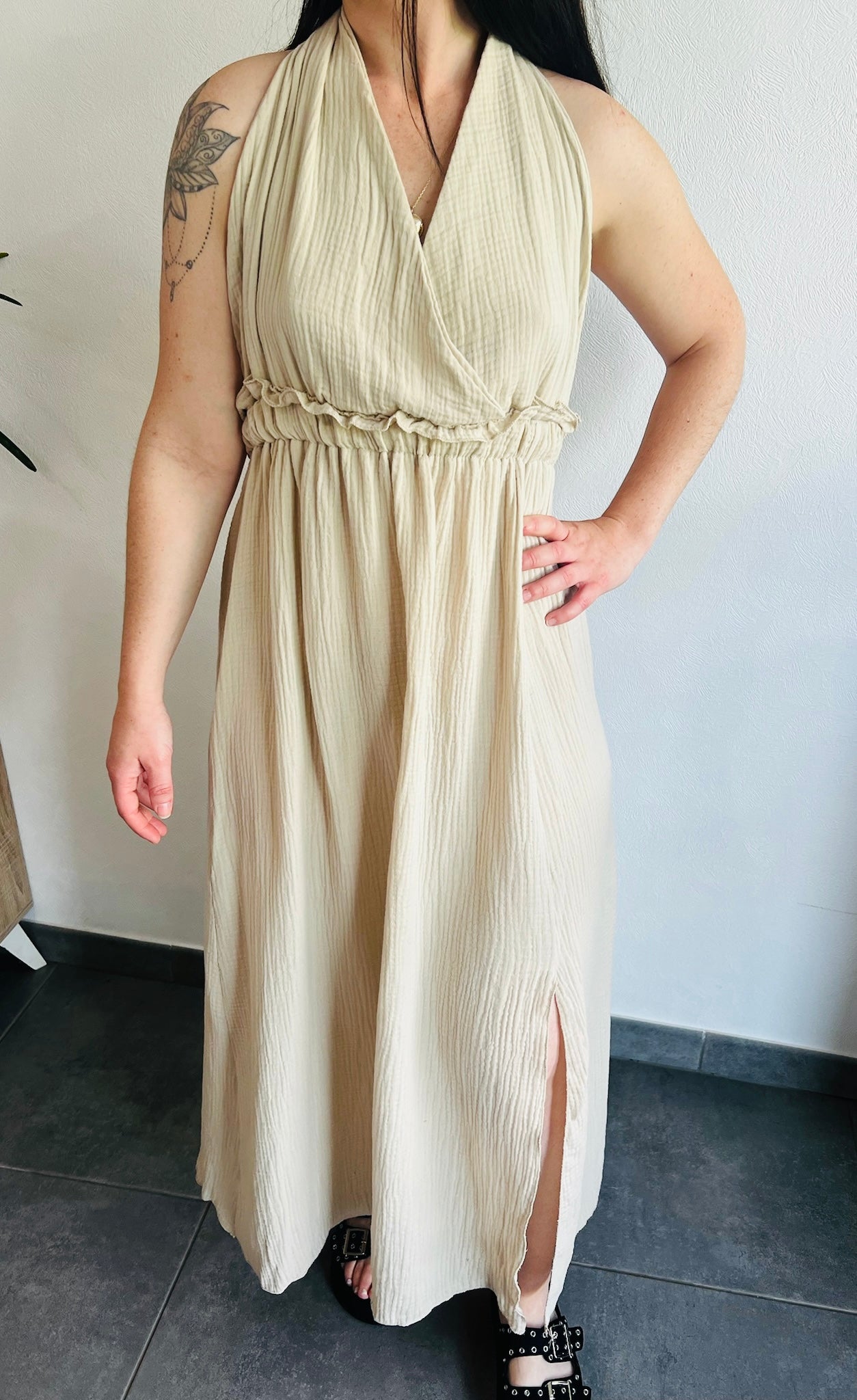 Robe longue en gaze de coton dos nu Suzanne